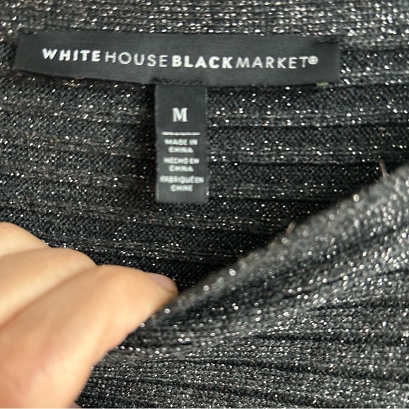 White House Black Market | Black Off-Shoulder Sweater in Metallic Black - Picture 6 of 8